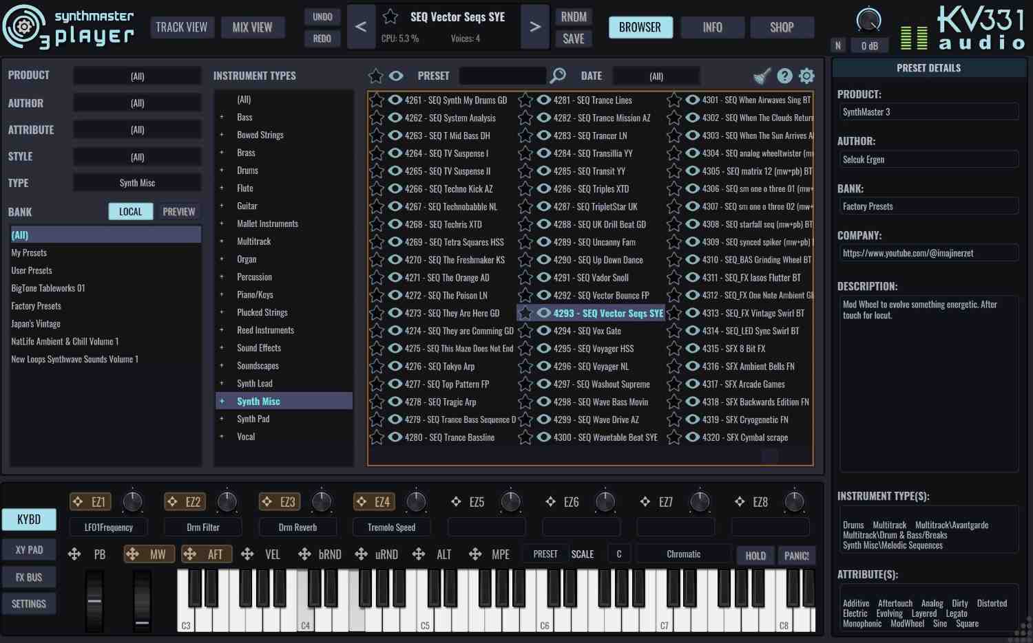 KV331 Audio SynthMaster 3 Player plugin interface on sale at Plugin Boutique, 40% off until Sep 01