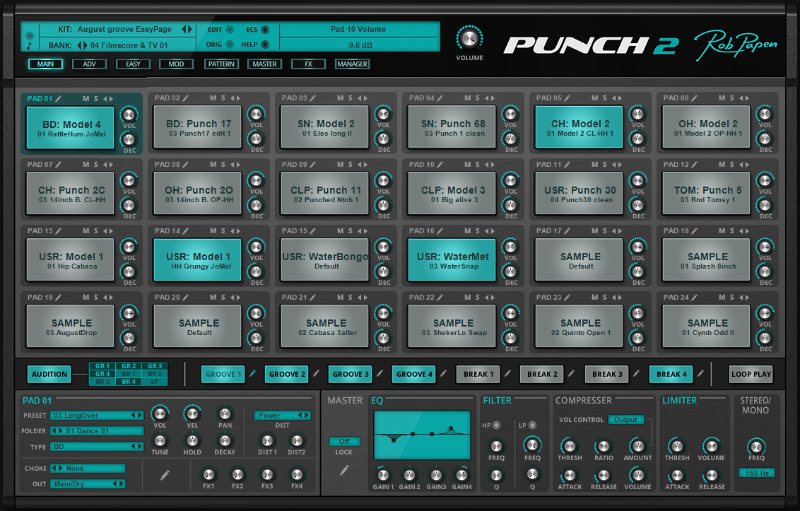 Drum machine combining synthesis, sample/REX slicing, pattern sequencing and built-in effects for custom kits and loops.