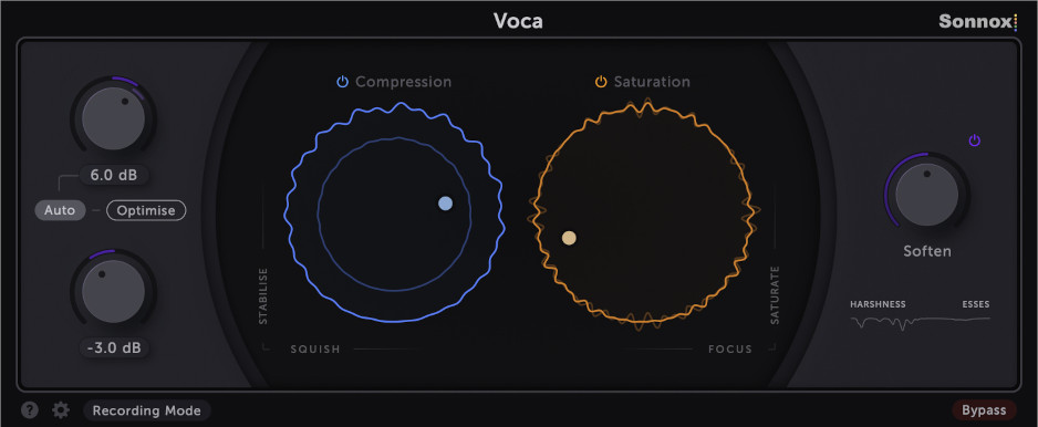 All-in-one vocal dynamics and tone tool with compression, saturation, de-essing and auto-leveling.