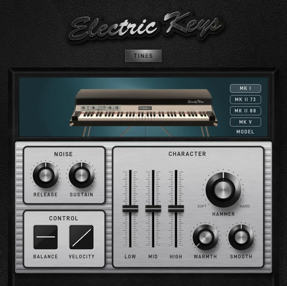 Authentic tine electric-piano tones with sampled models, tone shaping, and a modular on-board effects rack.