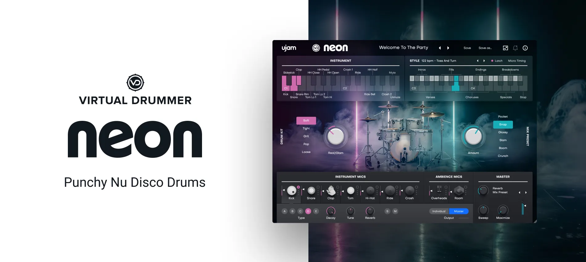 Punchy, vintage-recorded nu-disco drums with ready-made grooves and mix-ready presets.