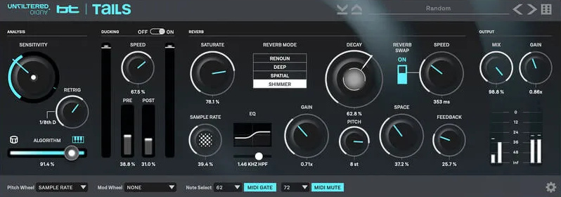 Automatically cleans reverb tails and offers four algorithms including a dedicated SHIMMER mode.