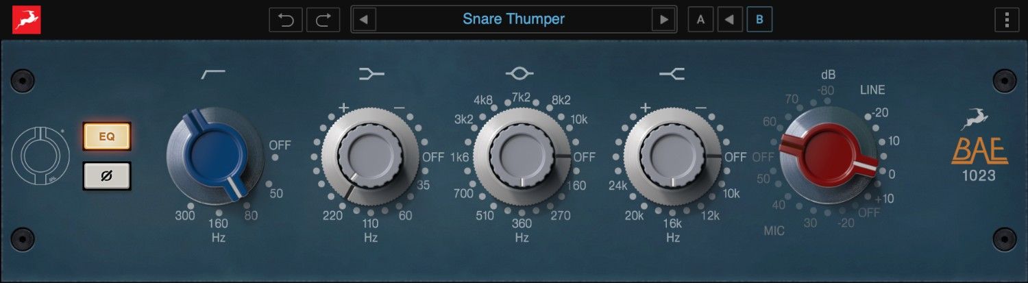 Vintage-style mid/high EQ emulation for adding air, presence and analog character to tracks and mixes.