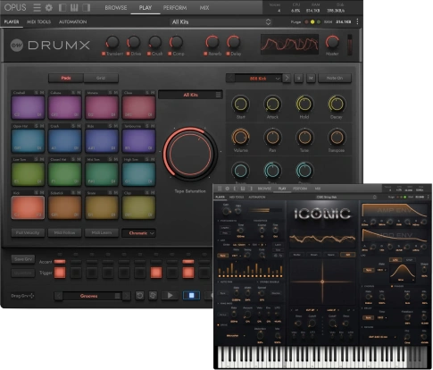 Sampled classic drum machines, Jimmy Jam grooves, step sequencer and layering tools for programmable, mix-ready beats.