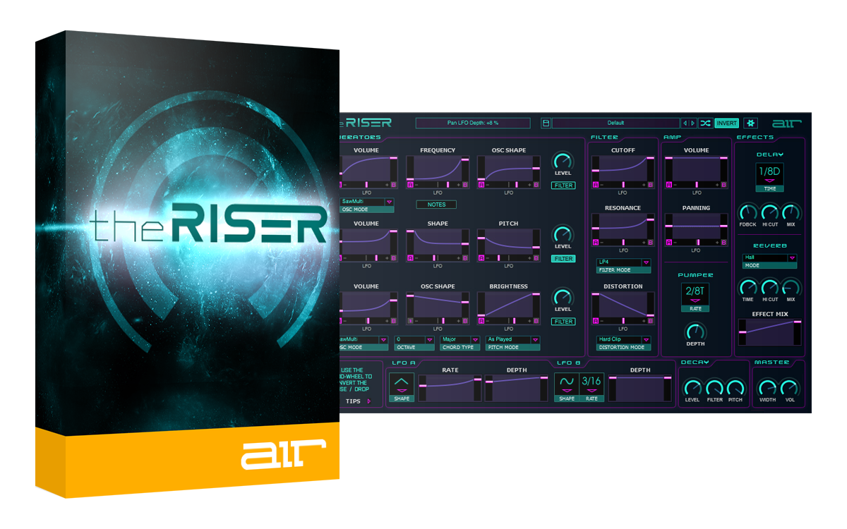 Synth-based transition designer for creating rises, falls, swells and tempo-synced effects.