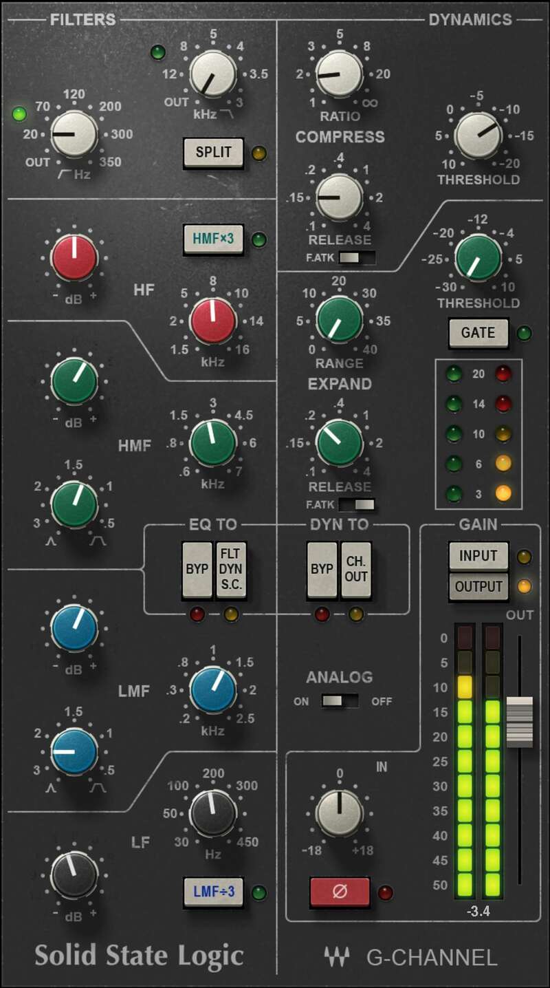 Waves’ SSL G-series channel strip emulation: proportional‑Q EQ plus program‑sensitive dynamics and low CPU cost.