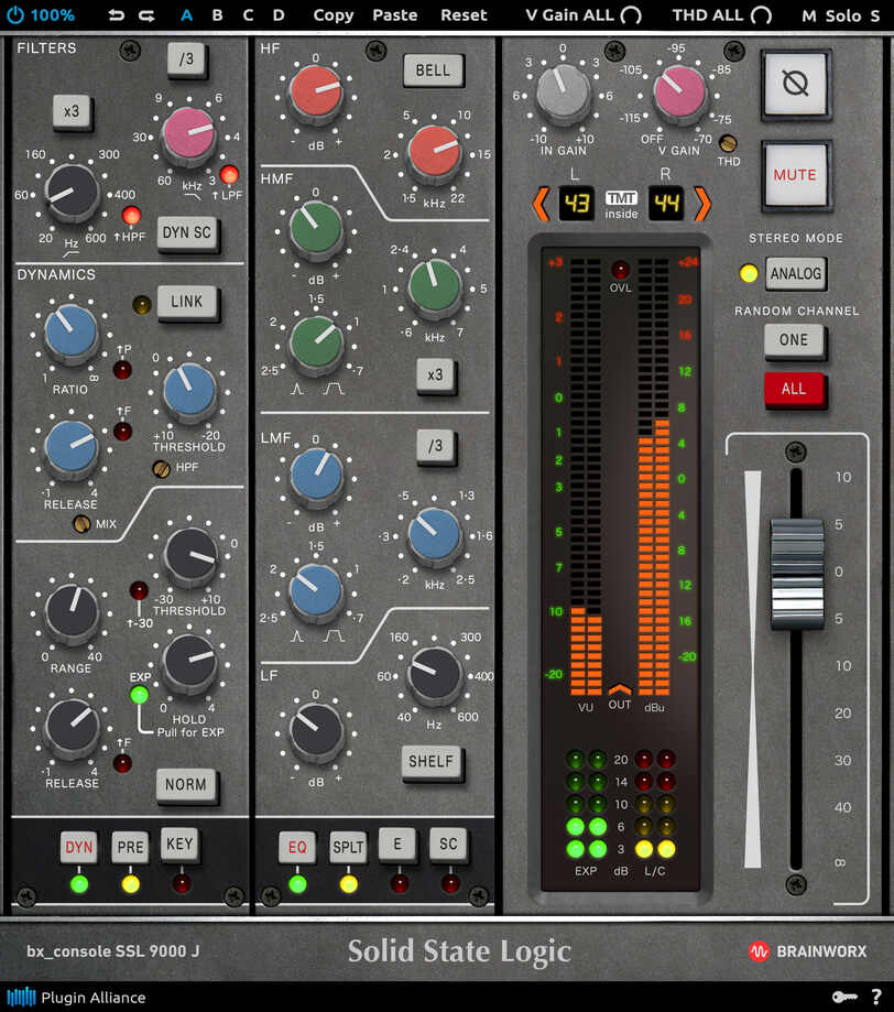 Accurate SSL 9000 J console emulation with 72 TMT channel variants, extra digital controls and Michael Brauer presets.