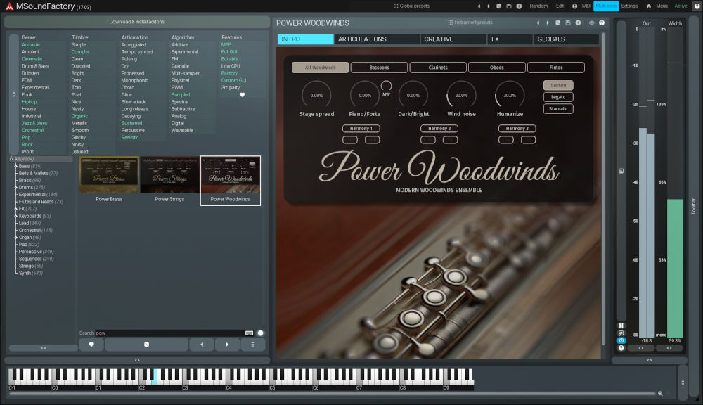 A lightweight MSoundFactory woodwind ensemble with articulations, creative sound-shaping and built-in effects.