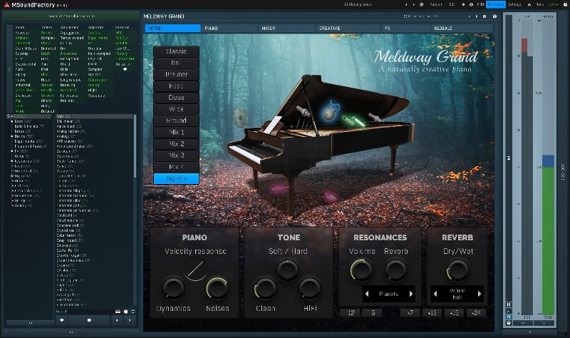 A sampled Steinway D with multiple mic positions, deep control, and an effects-driven creative section.