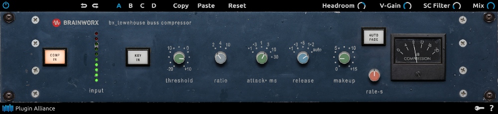 Modelled on a unique 1978 Townhouse SSL console compressor, with internal sidechain and Dry/Wet control.