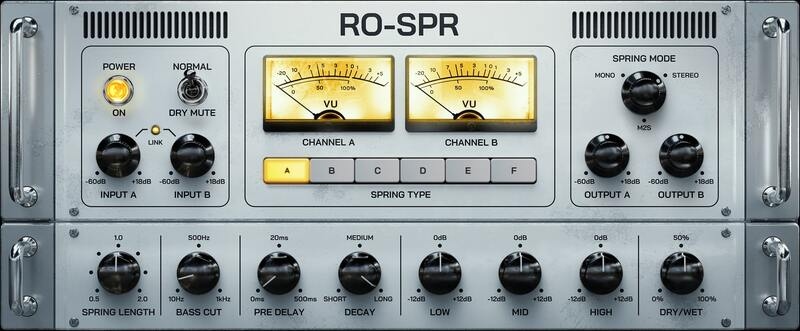 Authentic vintage spring reverb emulations with adjustable length, EQ, and stereo/M2S routing.