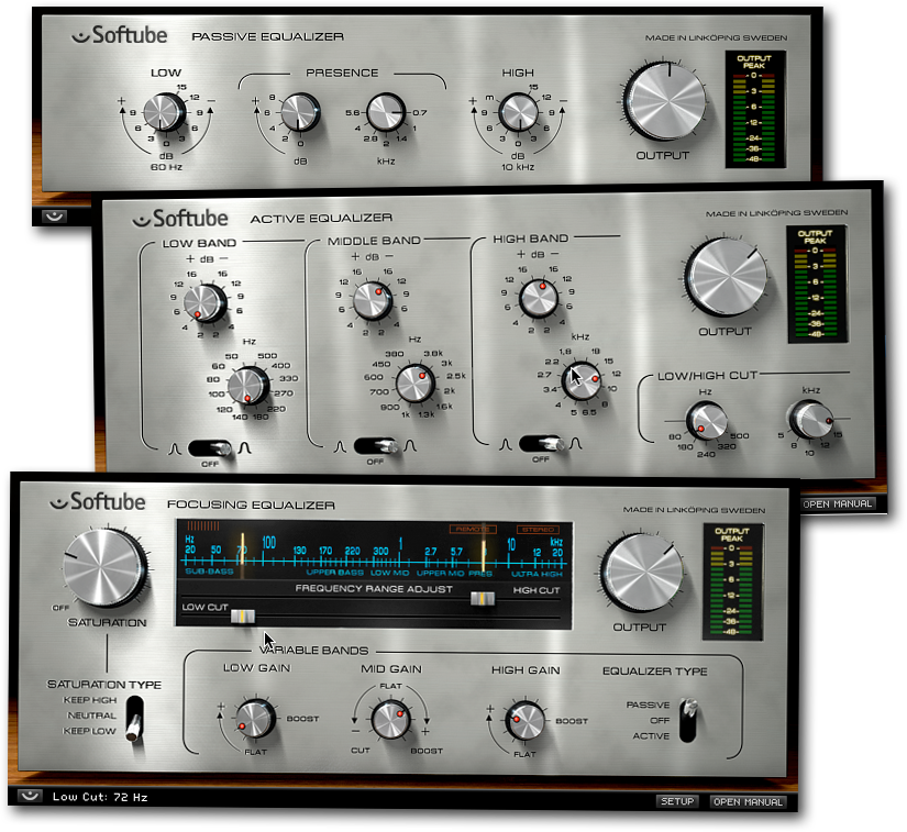 Three complementary EQs: passive warmth, active precision, and a workflow-focused hybrid with one-knob saturation.