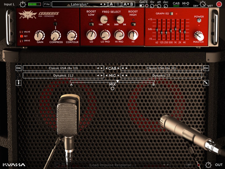 Three-head bass amp plugin with comprehensive tone controls, dual-miking and optional IR loading.