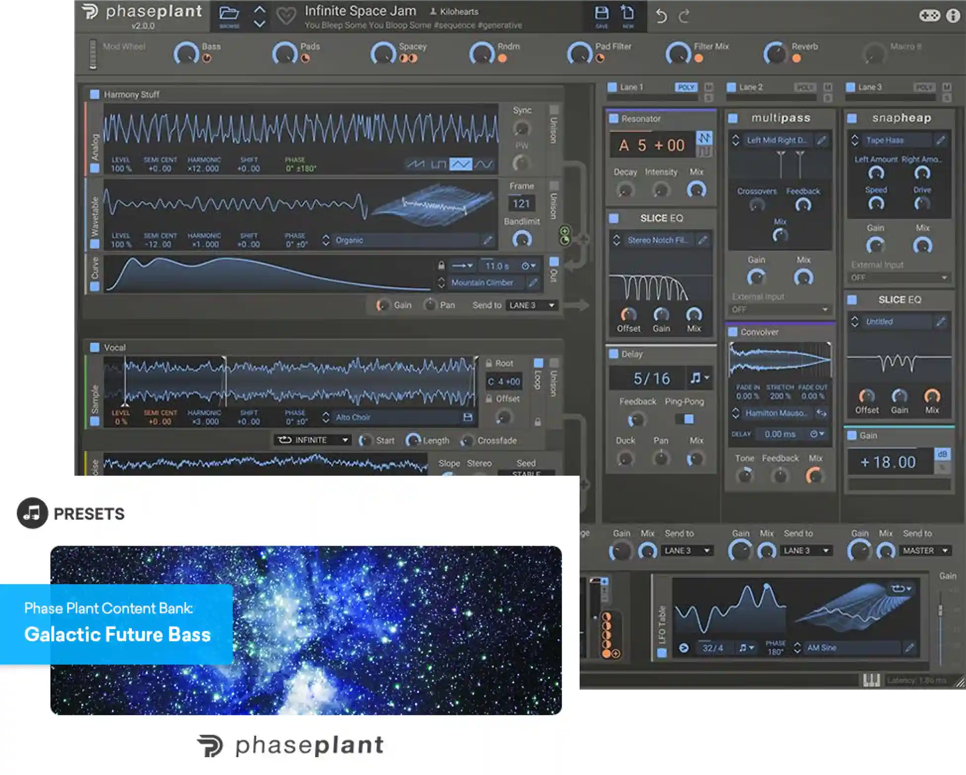 Phase Plant plus a 64-preset Galactic Future Bass bank of leads, basses, plucks, arps and WAV renders.
