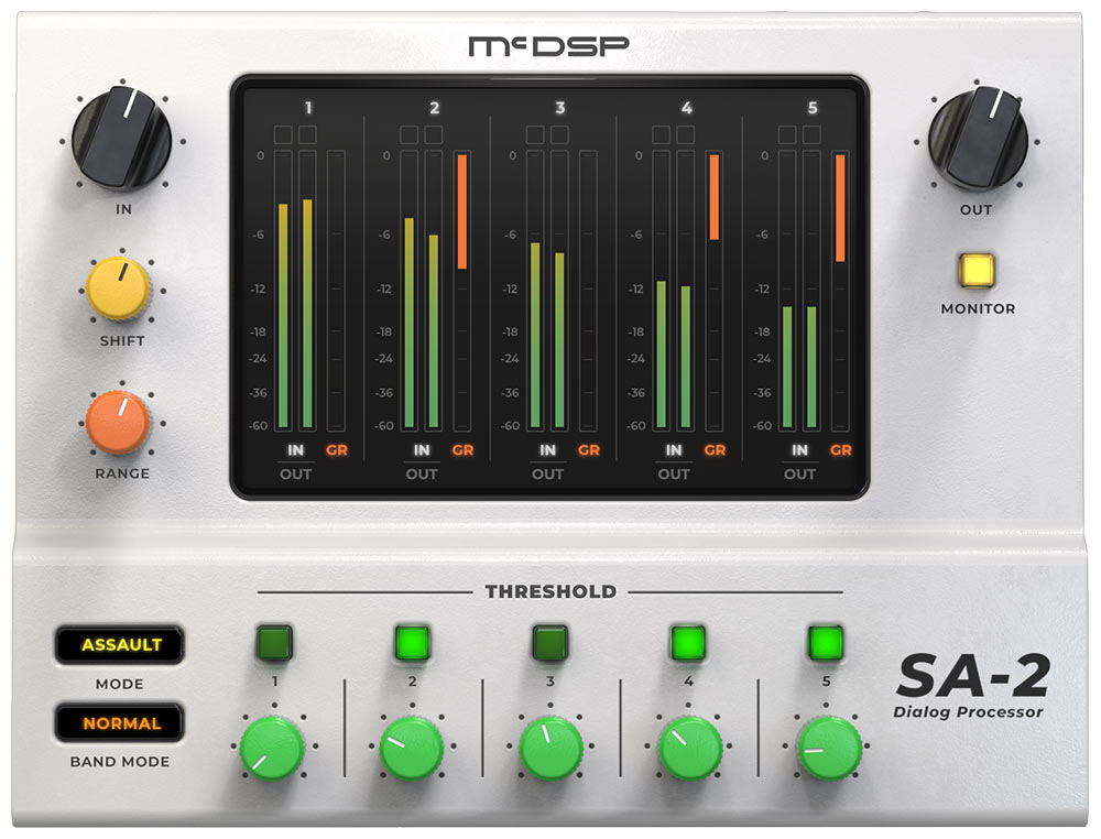 Multiband active-eq processor for improving dialogue and vocal clarity with targeted de-essing and timbre control.