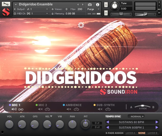 Chromatic didgeridoo library with multiple articulations, LFO/arpeggiator controls and a flexible modular FX rack.