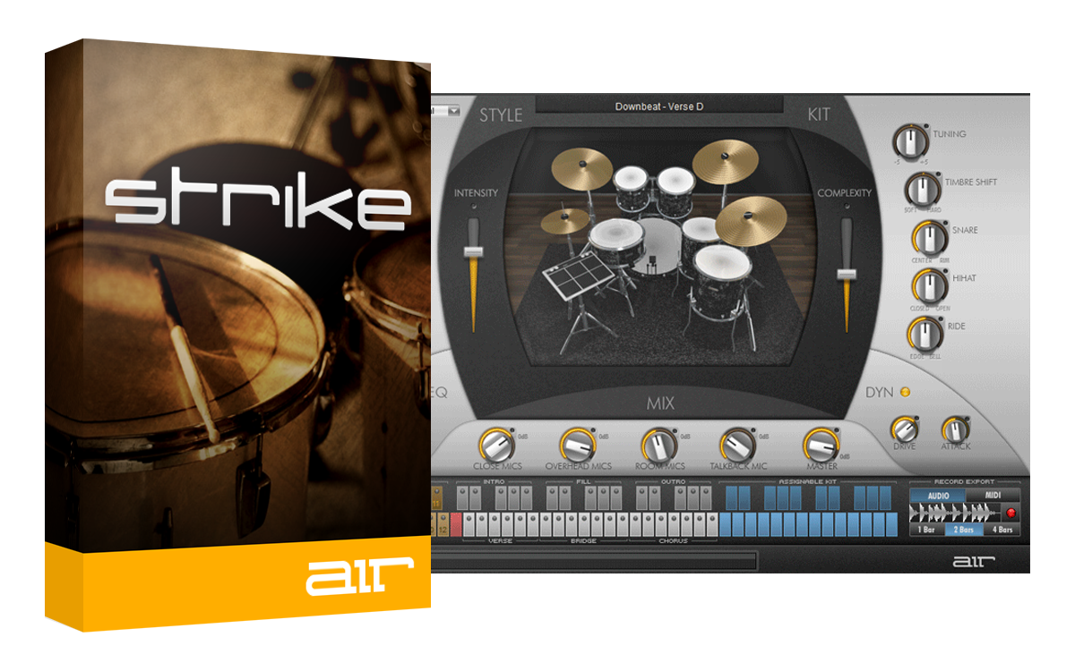 A sampled drum instrument with a real-time performance engine, pattern editor, and integrated mixing and effects.