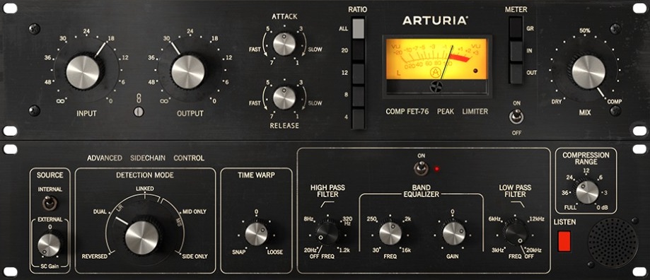 1176-style FET compressor emulation with added sidechain, M/S, Time Warp and input/output linking.