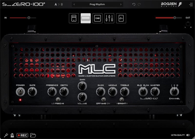 Three-channel amp simulation with dynamic speaker modeling, onboard effects, and standalone recording tools.