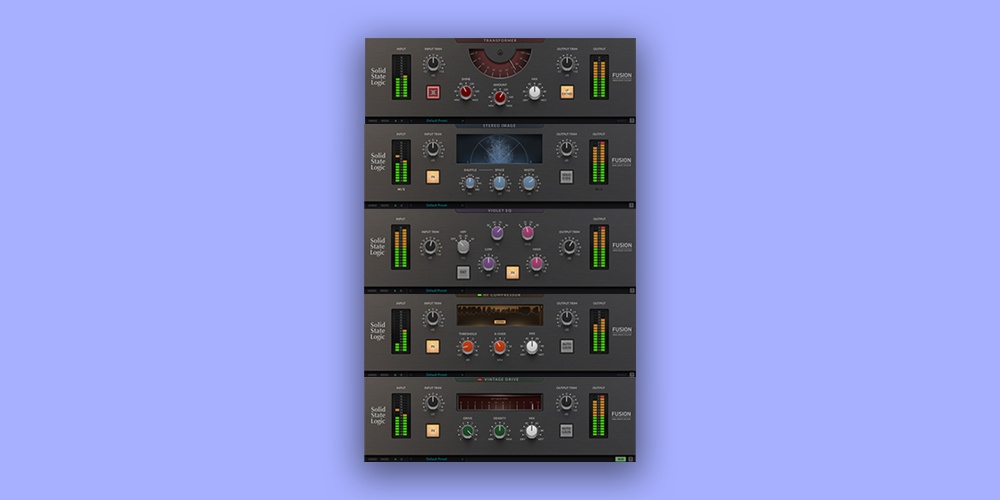 Five Fusion hardware-modelled plug-ins for analogue-style coloration, HF smoothing, stereo shaping and vintage saturation.