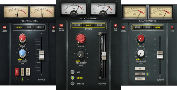 Console-summing emulation modeled from three classic desks, with channel preamps, drive, hiss and VCA group control.