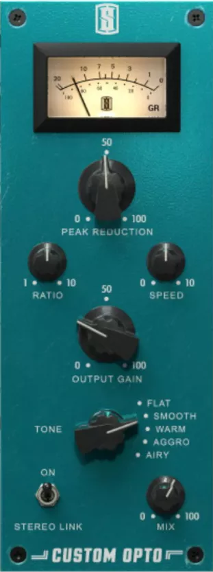 Opto-inspired compressor with adjustable timing, ratio, and four tone modes for quick mix shaping.