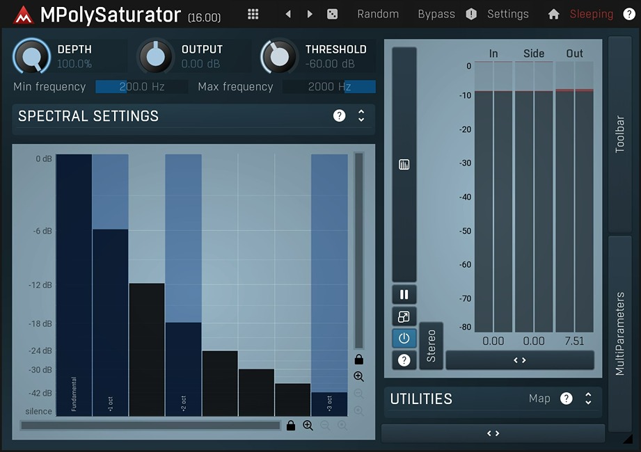 Per-frequency harmonic generation and controllable saturation with modulators and surround support.