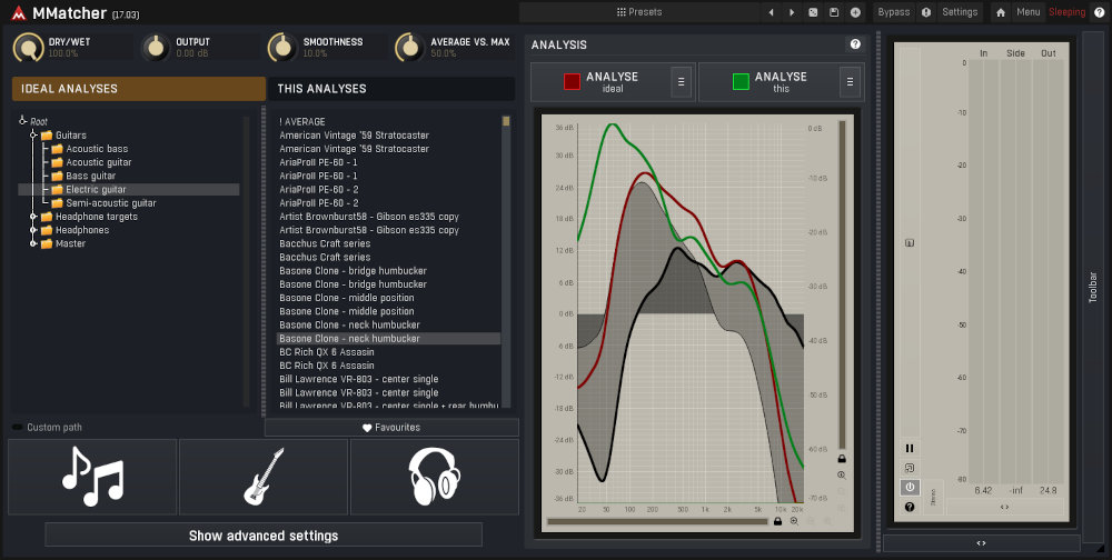 Analyze a reference and apply its spectrum, loudness and stereo image to your tracks, headphones, monitors or instruments.