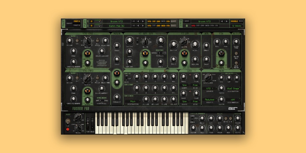 Dual-part analog-style synth with vacuum-tube modeling, macro control, and integrated effects for vintage tones.