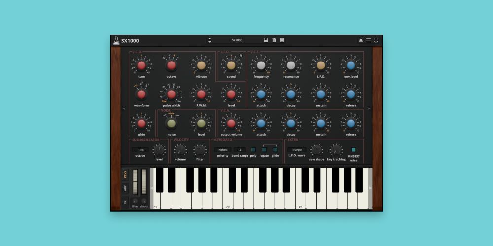 Faithful JEN SX1000 emulation expanded with polyphony, sub-oscillator, arpeggiator and four routable effects.