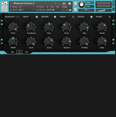 Compact Kontakt instrument for fast, tempo-synced pulse loops with pitch shifting and built-in effects.