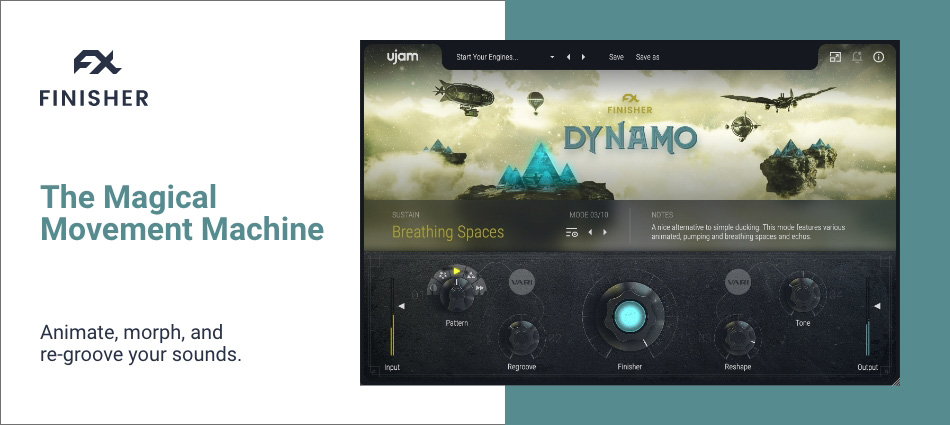 Create animated rhythmic textures, vocal chops and remixes with macro-driven multi-effect Modes and pattern control.