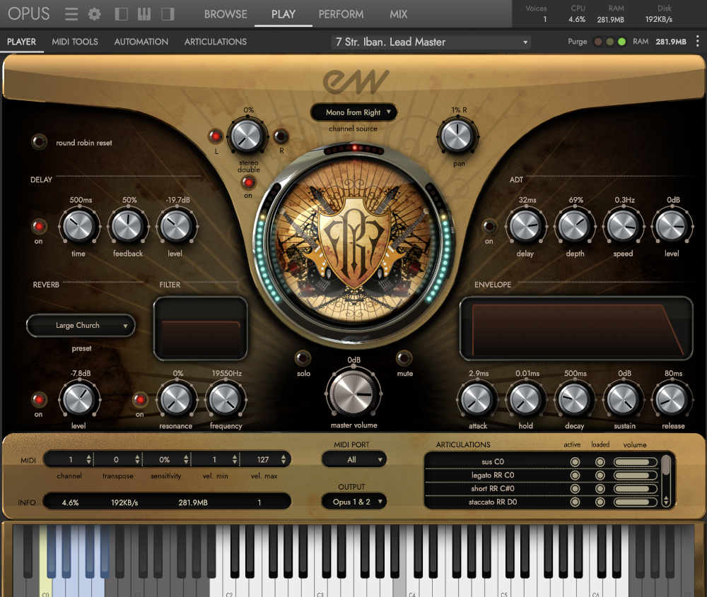 20 GB of drums, basses and guitars recorded in EastWest Studio 2 with legato sampling and dual‑amp guitar options.