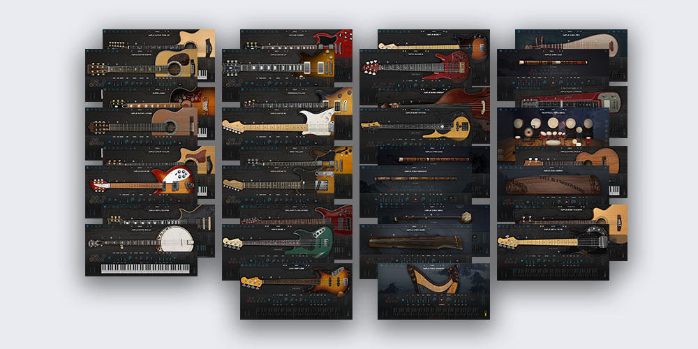 Thirty-four meticulously sampled instruments with expressive articulations, MIDI tools, and built-in amps/effects for realistic performances.