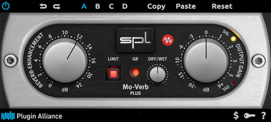 One‑knob decay and sustain enhancement with dry/wet mix and built‑in peak limiting.