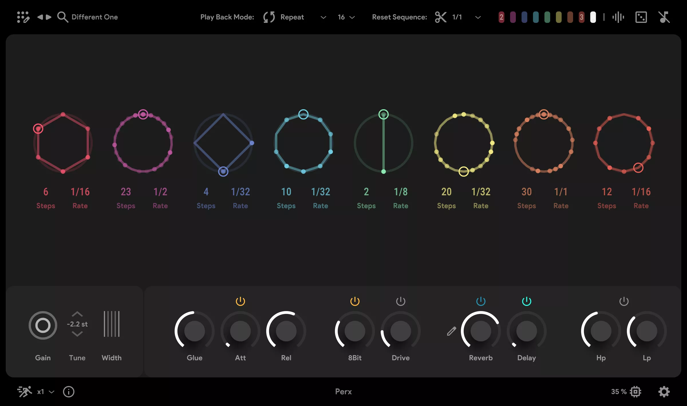 A sequenced percussion workstation with global one‑shots, extensive per‑channel control, modulation and built‑in effects.