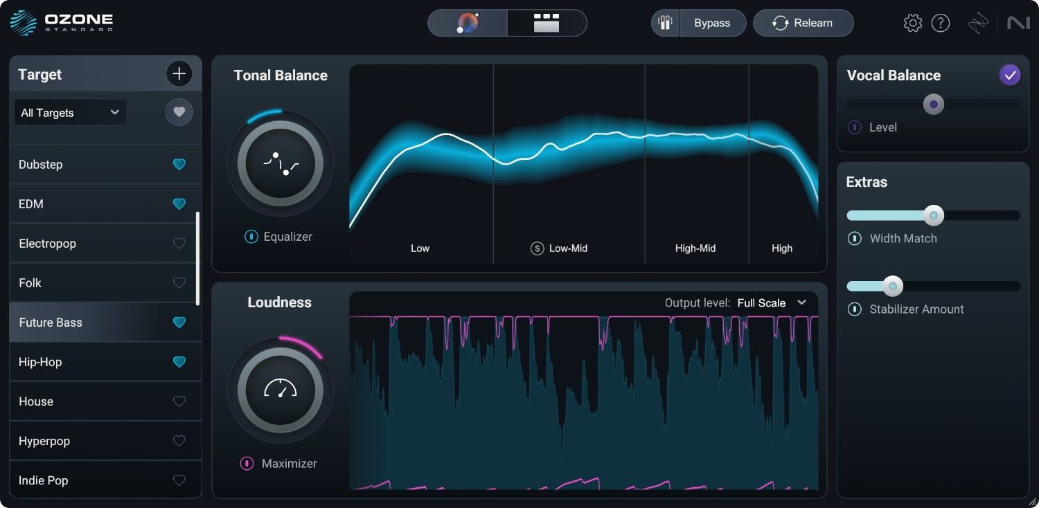 A mastering suite with customizable AI assistance, new low-end control, and an advanced maximizer for clearer loudness.
