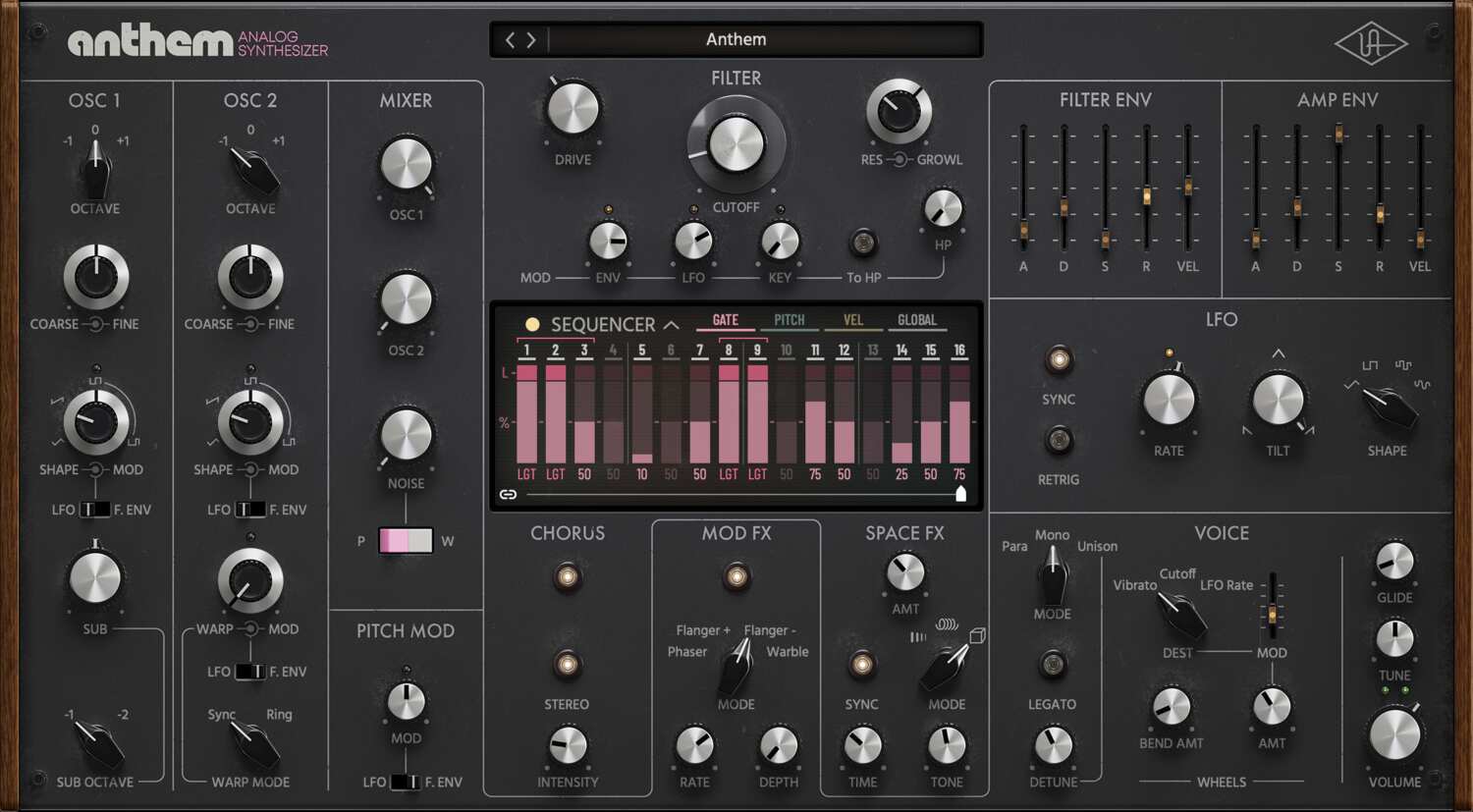 Fat, vintage-tinged analog tones with a built-in step sequencer and lo-fi effects for bass, leads, and textures.