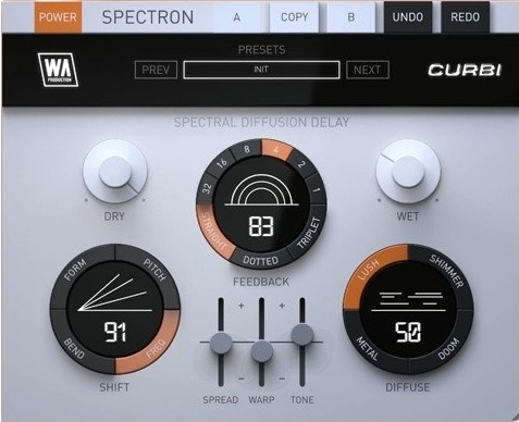 Spectral delay that splits frequencies into independent delay paths for evolving textures, risers and diffuse reverb-like effects.