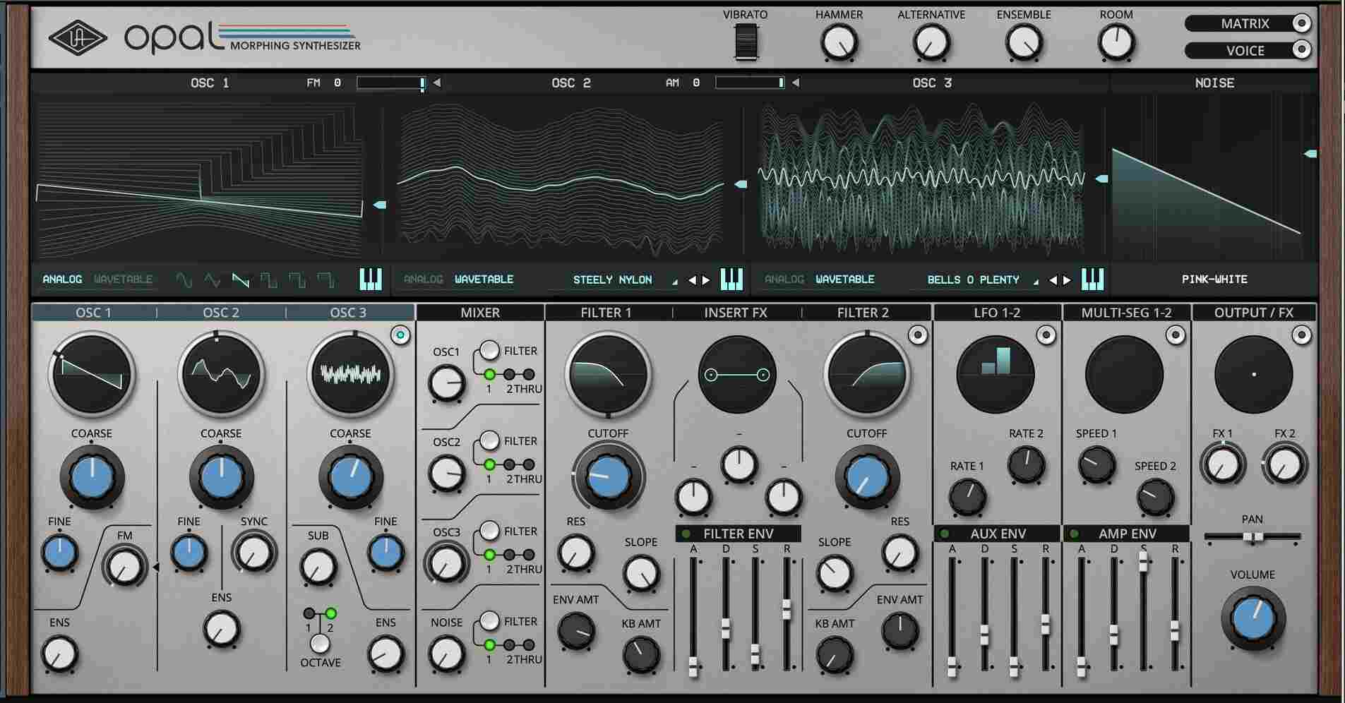 Large, morphing analog-meets-wavetable synth with onboard UA effects and ready-to-use presets.