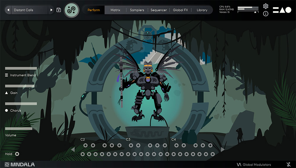 Deeply sampled pre‑Hispanic winds and percussion, shaped with a 3-axis sampler and custom FX for evolving textures.