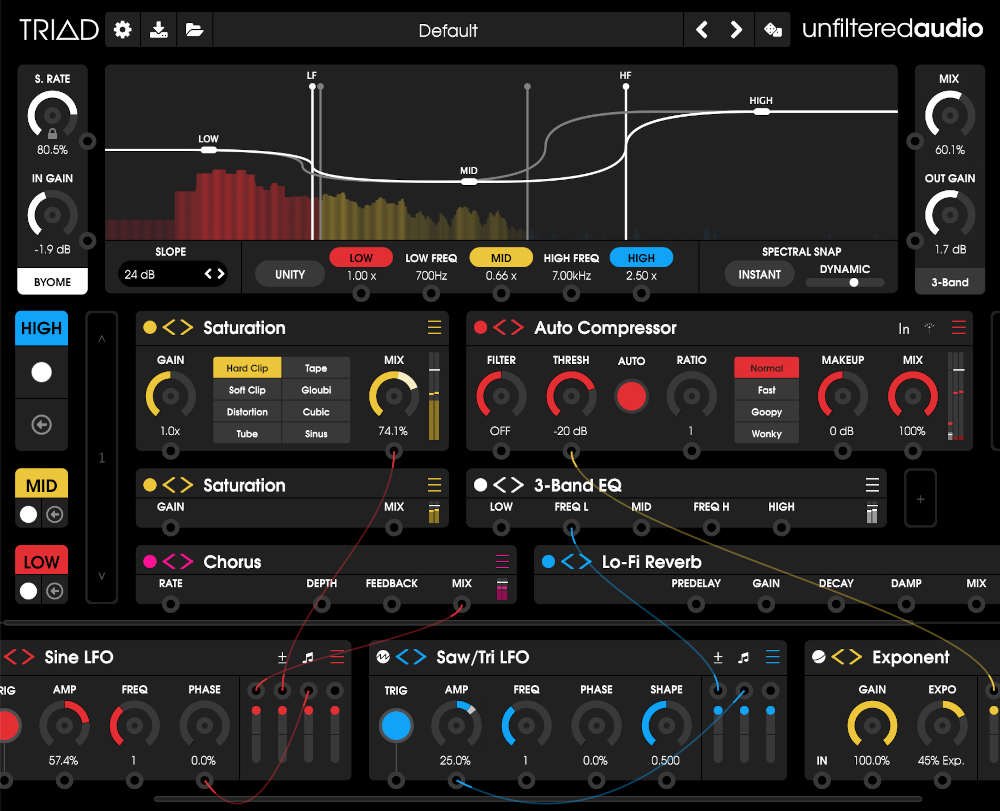 A three-band BYOME-based processor for per-band effects, routing and precise spectral control.