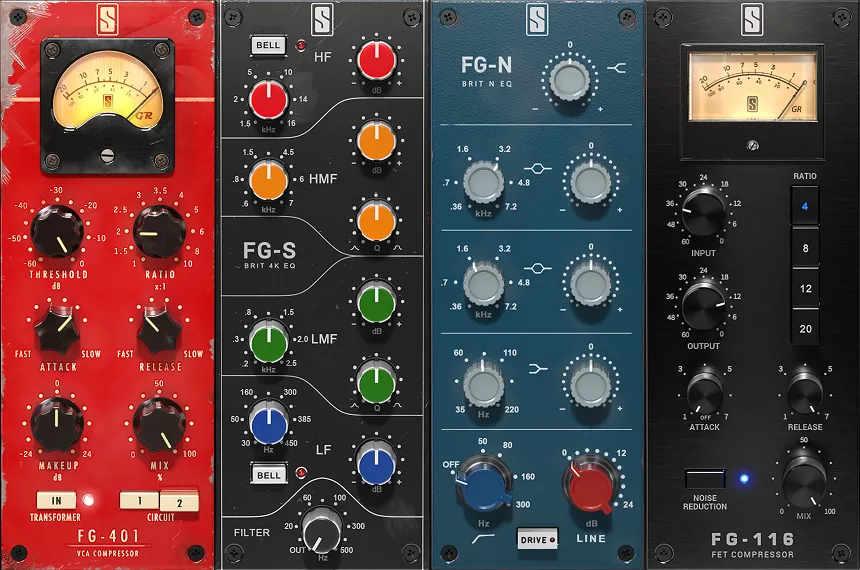 Seven analog-modeled modules for building mix-ready channel strips with vintage compressor and EQ character.