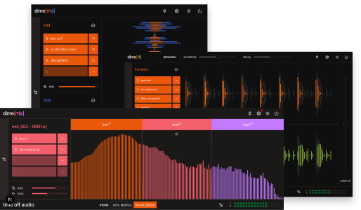 Three utilities for multiband hosting, mid/side processing, and transient/tonal splitting with per-chain plugin control.