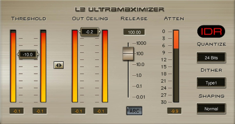 Stereo look-ahead brickwall limiter with dithering, noise shaping, and auto-release control for mastering and mix buses.