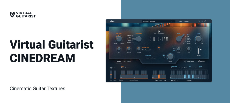 Create ambient, cinematic guitar pads, swells and textured pulses from sampled guitar sources.