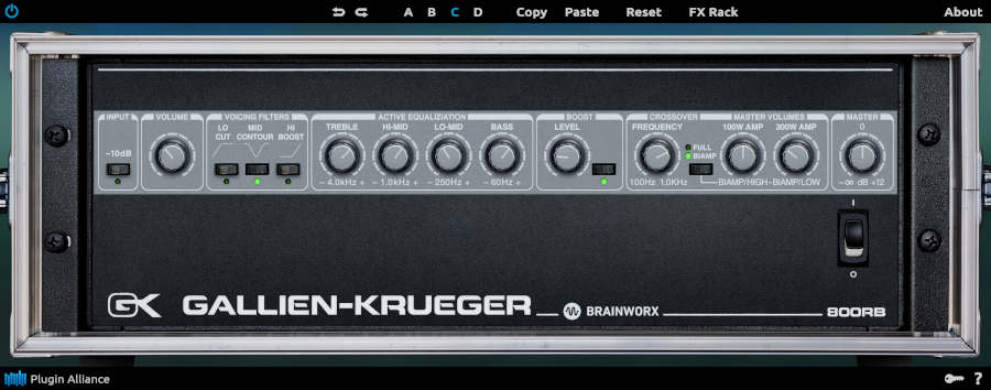 Bi-amped 800RB bass amp emulation with separate low/high paths, dual recording chains, and focused tonal shaping.