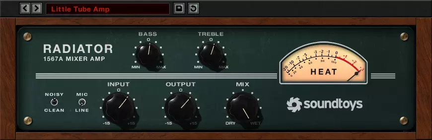 Analog-modeled tube mixer emulation with dual-drive stages, two-band tone and mix control for parallel saturation.