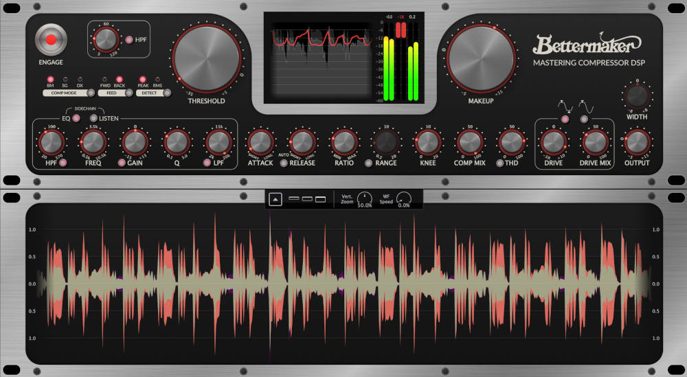 Three analog compressor styles, harmonic coloring, sidechain EQ and M/S control for mastering and bus duties.