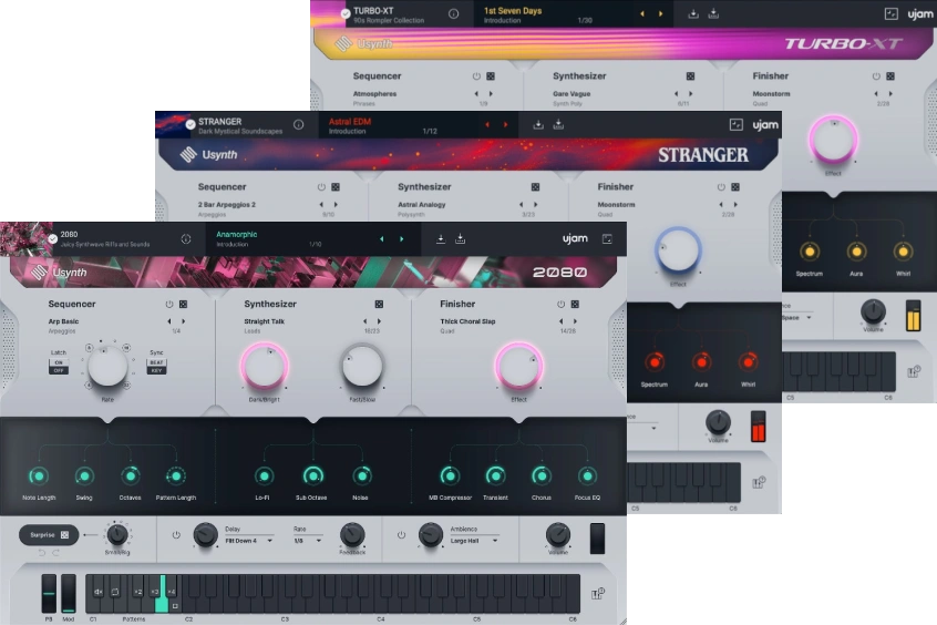 Three Usynth instruments for synthwave, cinematic textures and classic late‑80s/90s rompler sounds.